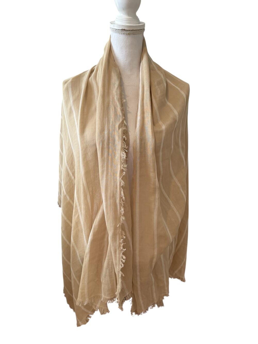 Vince Cotton Gauze Awning Stripe Travel Scarf Beige Parchment